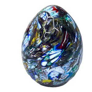 Vintage Blown ITALIAN Rossi Murano Art Studio Glass Egg Millefiori Paperweight